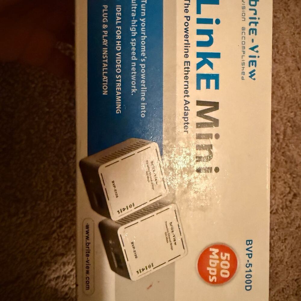 P Brite-View LinkE Mini Powerline Ethernet Adapter 500 Mbps, BVP-5100D, NEW